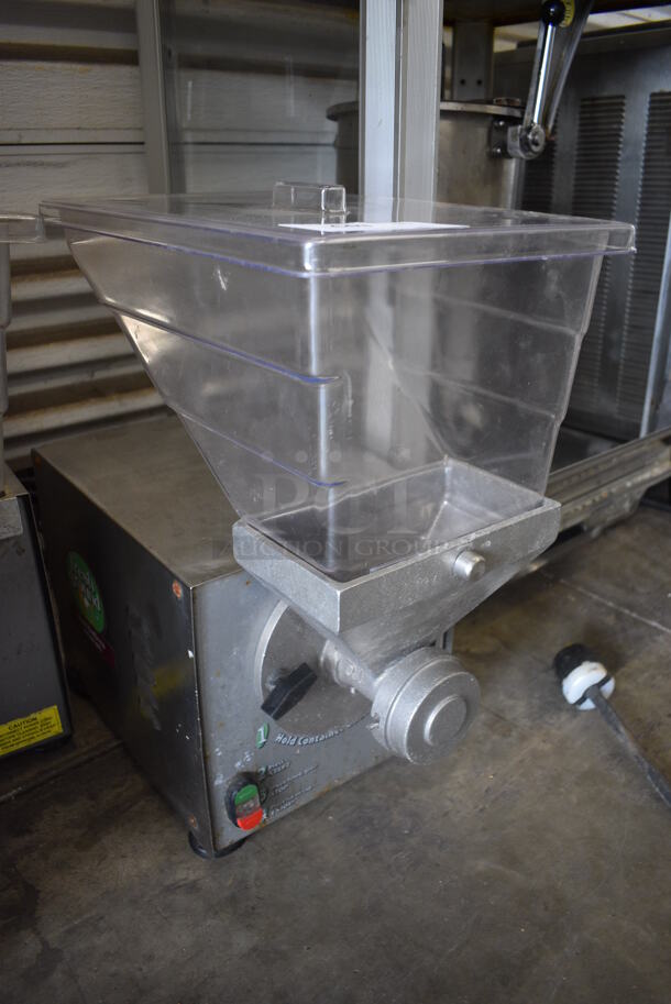 2014 Olde Tyme Model PN2 Stainless Steel Commercial Countertop Single Hopper Peanut Butter Mill Nut Grinder. 115 Volts, 1 Phase. 11x21x21. Tested and Working!