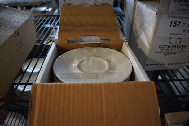 6 Boxes of 6 BRAND NEW White Ceramic Ipa Saucers. 6x6x1. 6 Times Your Bid!