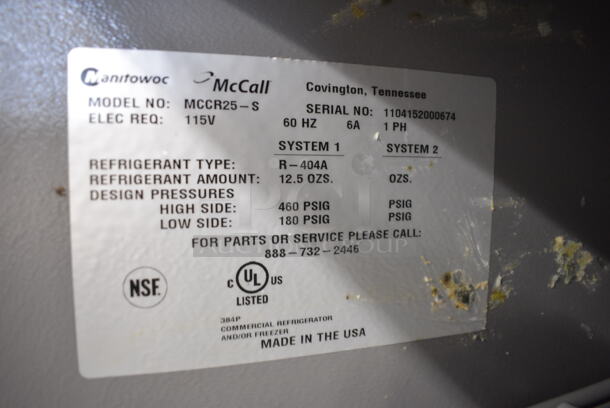 2011 McCall Model MCCR25-S Stainless Steel Commercial Single Door Reach In Cooler w/ Poly Coated Racks. Comes w/ Commercial Casters. 115 Volts, 1 Phase. 25x32x75. Tested and Working! - Image 6 of 6