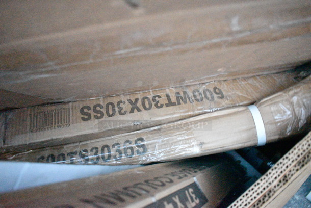 PALLET LOT of 20 BRAND NEW Items Including 2 Box 600PR1820Z Regency 20 Pan End Load Nesting Bun / Sheet Pan Rack - Unassembled, 460BB18X Regency Wall Mounting Bracket for Black Epoxy Wire Shelving, 2 Box 5583888, 3 Box 164TCOLRD437 Lancaster Table & Seating 37 1/2" x 4" Bar Height Table Base Column and Rod, 600WT30X30SS Regency 30" x 30" 16-Gauge 304 Stainless Steel Commercial Open Base Work Table, 600TS3036S Regency 30" x 36" 16-Gauge 304 Stainless Steel Commercial Work Table with Undershelf, 600TS1860S Regency 18" x 60" 16-Gauge 304 Stainless Steel Commercial Work Table with Undershelf. 20 Times Your Bid! - Image 10 of 10