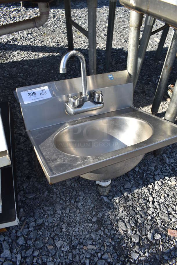 Stainless Steel Commercial Single Bay Wall Mount Sink w/ Faucet and Handles. 19x15x20 - Image 2 of 4