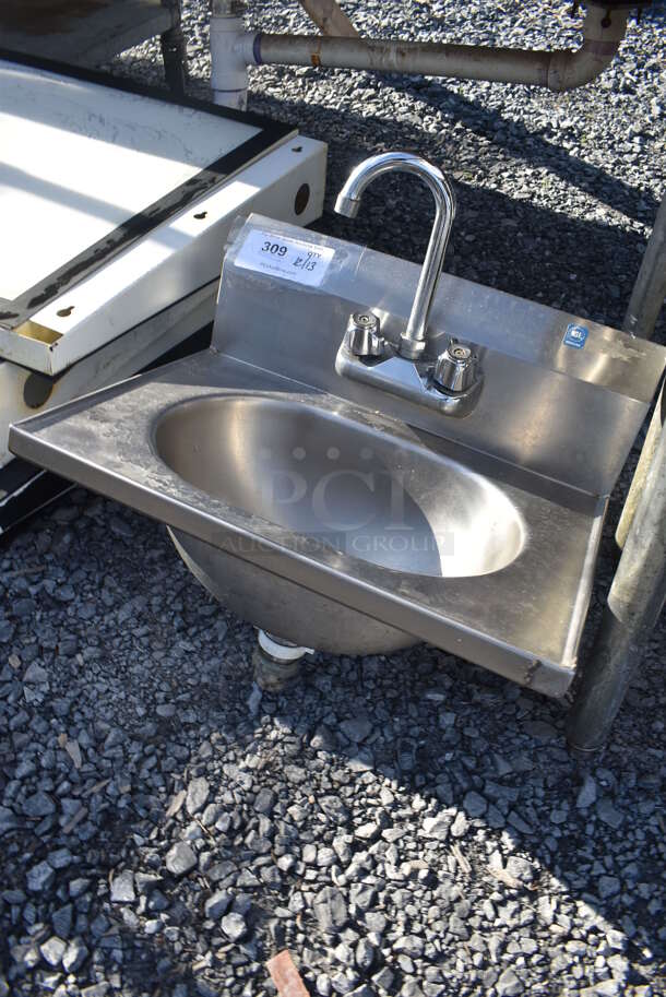 Stainless Steel Commercial Single Bay Wall Mount Sink w/ Faucet and Handles. 19x15x20 - Image 3 of 4