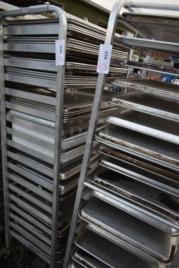 Metal Commercial Pan Transport Rack w/ 36 Metal Baking Pans on Commercial Casters.  - Image 2 of 2