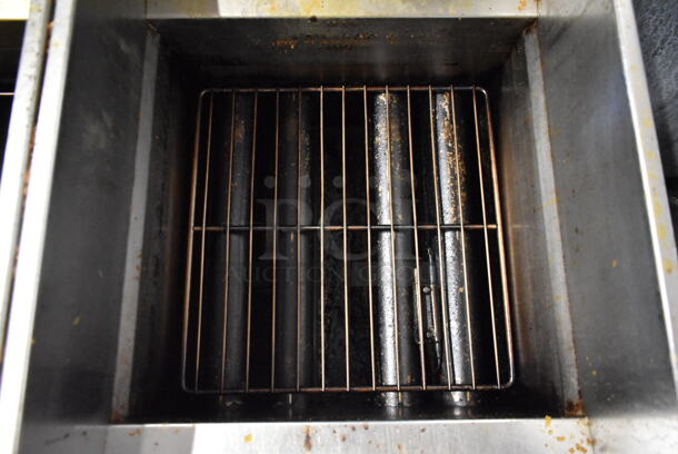 Pitco Frialator SG14 Stainless Steel Commercial Floor Style Natural Gas Powered Double Bay Deep Fat Fryer w/ Filtration System and Grease Trap. 110,000 BTU.  - Image 4 of 11