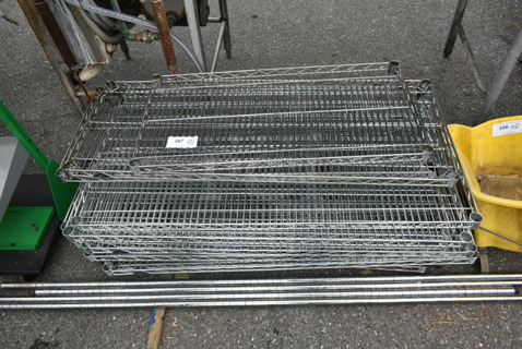 ALL ONE MONEY! Lot of Various Chrome Finish Wire Shelves and 4 Poles