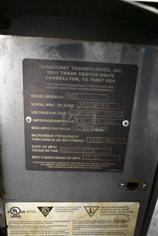 2016 Turbochef NGO Metal Commercial Countertop Electric Powered Rapid Cook Oven. 208/240 Volts, 1 Phase.  - Image 6 of 6