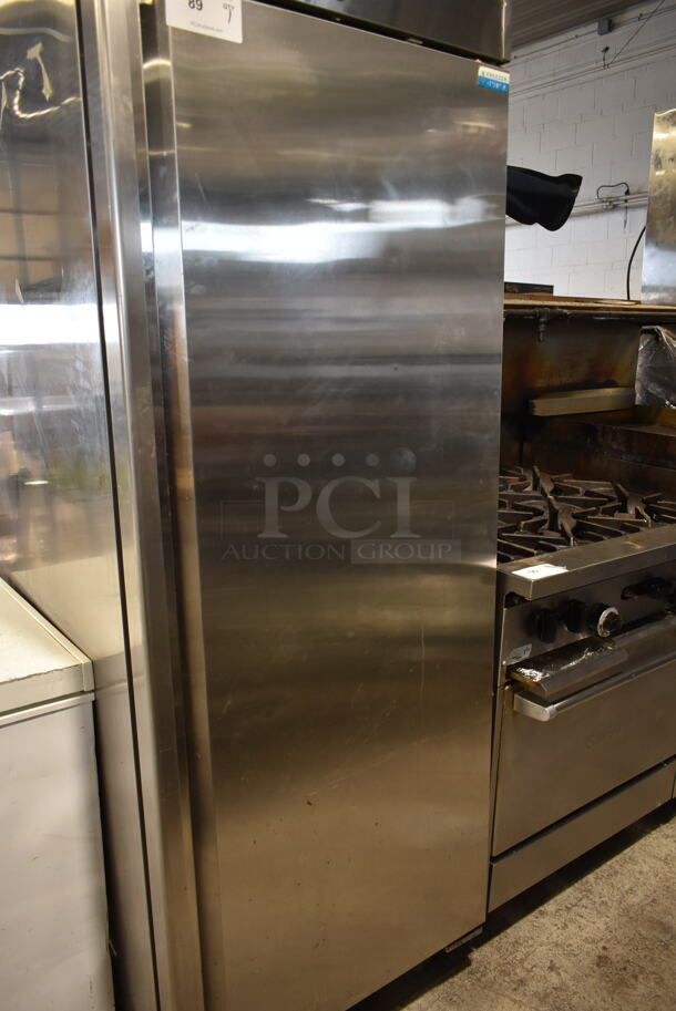Coldline M28F Stainless Steel Commercial Single Door Reach In Freezer w/ Poly Coated Racks on Commercial Casters. 115 Volts, 1 Phase. Tested and Powers On But Does Not Get Cold - Image 3 of 6