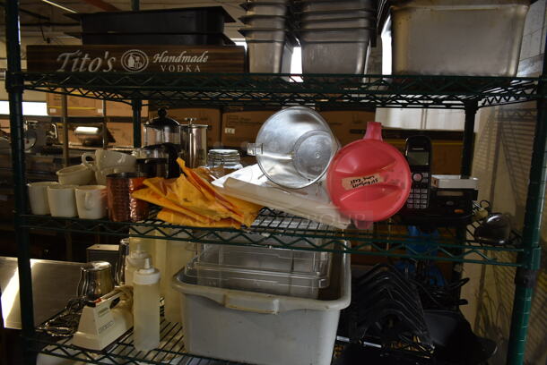 ALL ONE MONEY! Five Tier Lot of Various Items Including Stainless Steel Drop In Bins and Dishes. Does Not Include Shelving Unit. - Image 3 of 6