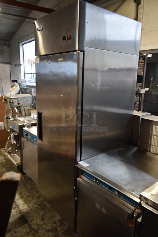 2016 Atosa MBF8004 Stainless Steel Commercial Single Door Reach In Cooler w/ Poly Coated Racks on Commercial Casters. 115 Volts, 1 Phase. Tested and Working! - Image 1 of 5
