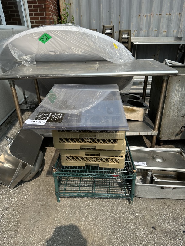 ALL ONE MONEY! Lot of Metro Green Finish 2 Tier Wire Shelving Unit, Dish Caddies and Metal Panel. - Image 1 of 5