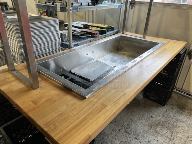 Stainless Steel Commercial Refrigerated Buffet Station Drop In w/ Sneeze Guard and Tabletop Frame. 115 Volts, 1 Phase. 77x36x48. Tested and Working! - Image 3 of 7