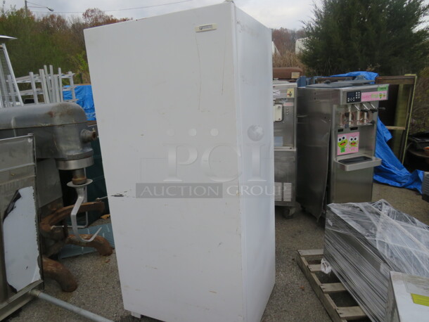 One White Westinghouse 1 Door Stand Up Freezer With 4 Shelves. 115 Volt. Model# MFU21N3BW4. 32X29X70 - Image 2 of 3