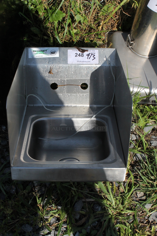 Regency 600HS12SP Stainless Steel Commercial Single Bay Wall Mount Sink w/ Side Splash Guards. - Image 1 of 2