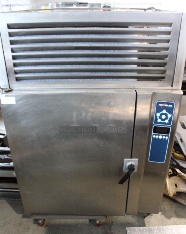 Alto Shaam Model QC50E Stainless Steel Commercial Electric Powered Quick Chiller Blast Chiller w/ Roll In Rack, Metal Shelves and 3 Probes. 208/230 Volts, 3 Phase. 51x41x76.5