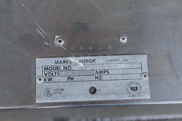 Market Forge JOI5CTE Stainless Steel Commercial Countertop Electric Powered Single Deck Steam Cabinet. 208 Volts, 3 Phae. - Image 2 of 5