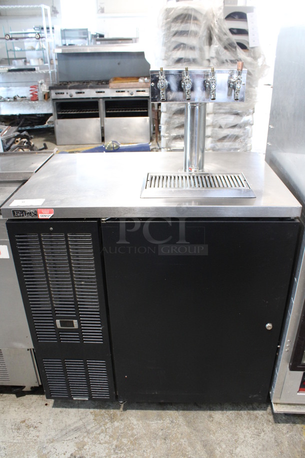 Perlick Model DDS36 Stainless Steel Commercial Direct Draw Kegerator w/ 4 Head Beer Tower and 4 Couplers on Commercial Casters. 115 Volts, 1 Phase. 36x25x52. Tested and Working!