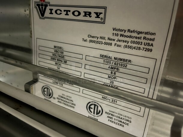 New! Victory VBC100 Commercial Flash Freezer Blast NSF 220 Volt 3 Phase Tested and Working! - Image 6 of 6