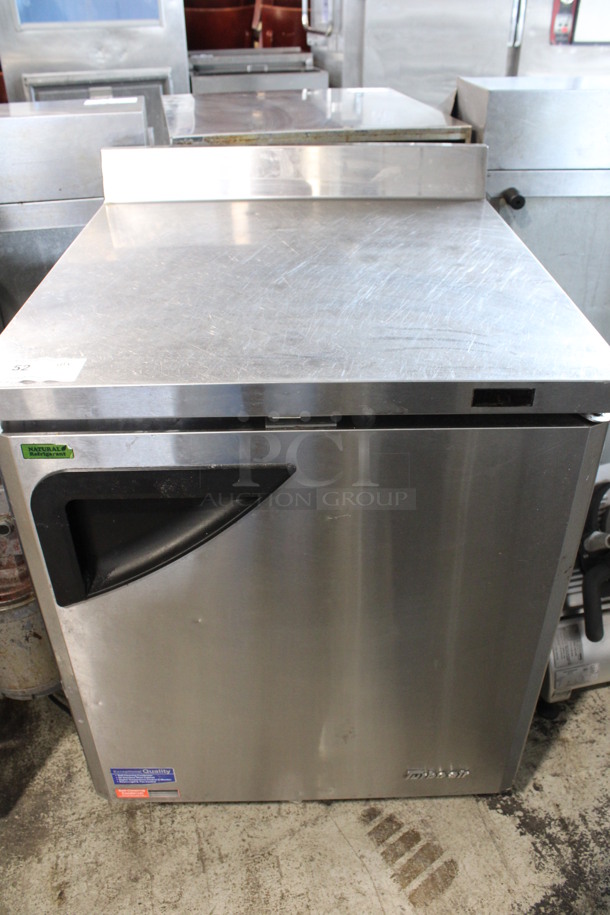 Turbo Air Model TWF-28SD-N Stainless Steel Commercial Single Door Work Top Freezer w/ Back Splash on Commercial Casters. 115 Volts, 1 Phase. 27.5x30x39. Tested and Working!