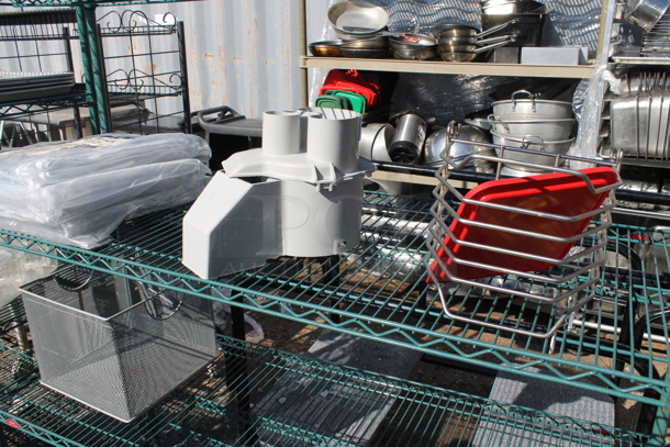 Metro Green Metal 5 Tier Wire Shelving Unit w/ Contents Including Stainless Steel Drop In Bins. BUYER MUST DISMANTLE. PCI CANNOT DISMANTLE FOR SHIPPING. PLEASE CONSIDER FREIGHT CHARGES. - Image 2 of 4