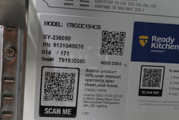 BRAND NEW SCRATCH AND DENT! 2023 Avantco 178GDC15HCB Metal Commercial Single Door Reach In Cooler Merchandiser w/ Poly Coated Racks. 115 Volts, 1 Phase. Tested and Working! - Image 3 of 5