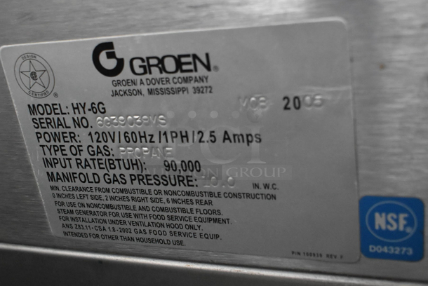 Groen HyPer Steam HY-6G Stainless Steel Commercial Propane Gas Powered 2 Deck Steam Cabinet. 90,000 BTU - Image 9 of 9
