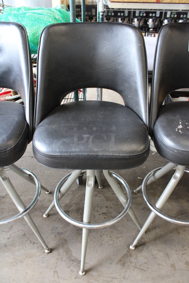 2 Black Bar Height Chairs on Metal Legs w/ Foot Rest Bar. Stock Picture - Cosmetic Condition May Vary. 20x18x43. 2 Times Your Bid!