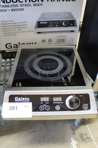 BRAND NEW SCRATCH AND DENT! Galaxy DIC3501 Stainless Steel Commercial Countertop Single Burner Induction Range. 120 Volts, 1 Phase. Tested and Working!