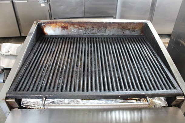 MagiKitch'n Model FM 636-H Stainless Steel Commercial Natural Gas Powered Charbroiler Grill w/ Metal Under Shelf on Commercial Casters. 36x36x40 - Image 3 of 6