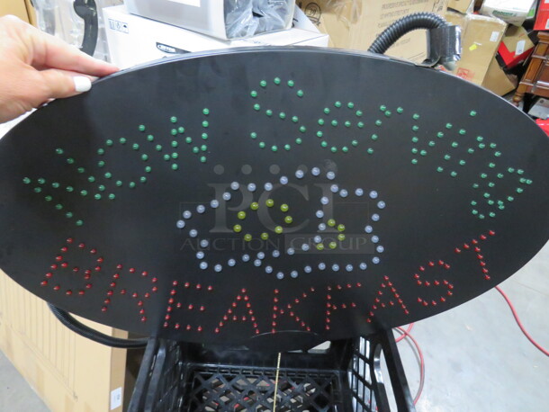 One 27X16 Lighted NOW SERVING BREAKFAST Sign. Working! - Image 1 of 1