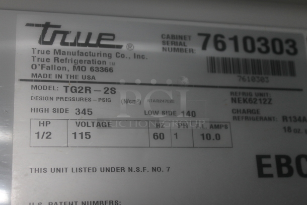 2013 True TG2R-2S ENERGY STAR Stainless Steel Commercial 2 Door Reach In Cooler w/ Poly Coated Racks on Commercial Casters. 115 Volts, 1 Phase. Tested and Working! - Image 6 of 6