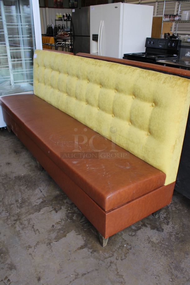 Single Sided Booth Seat w/ Yellow Back Rest and Brown Cushion. 96x25x42
