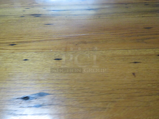 One AWESOME 3 Inch Thick Solid Wooden Table Top On Bar Height Dual Wooden/Metal Table Bases. 85.5X35X44 - Image 2 of 2
