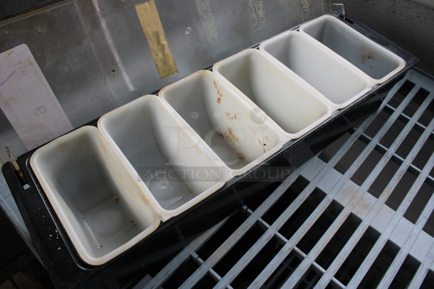 Black and Clear Poly Bar Topping Rail w/ 6 White Poly Drop In Bins. 20x6x4 - Image 3 of 3