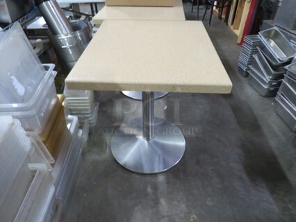 One Granite Look Table Top On A Chrome Pedestal Base. 25X30X31