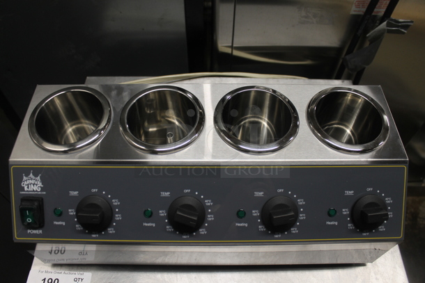 LIKE NEW! Carnival King 382SBW4 Stainless Steel Commercial Countertop Quad 32 oz. Sauce / Topping Bottle Warmer. 120 Volts, 1 Phase. Unit Has Only Been Used a Few Times! Tested and Working! - Image 5 of 8