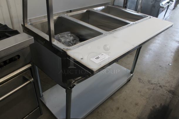 BRAND NEW SCRATCH AND DENT! 2022 ServIt 423EST3WO Stainless Steel Commercial Electric Powered Three Pan Open Well Steam Table with Angled Sneeze Guard and Casters. 120 Volts, 1 Phase. Tested and Working! - Image 10 of 11