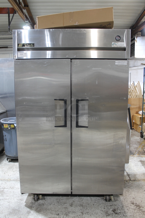 True TG2R-2S Stainless Steel Commercial 2 Door Reach In Cooler w/ Poly Coated Racks on Commercial Casters. 115 Volts, 1 Phase. Tested and Working! - Image 1 of 7