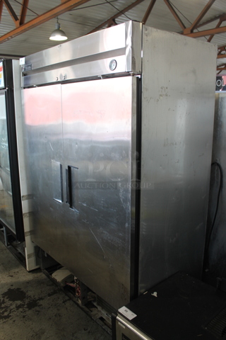 True T-49F Stainless Steel Commercial 2 Door Reach In Freezer. 115 Volts, 1 Phase. Tested and Powers On But Does Not Get Cold