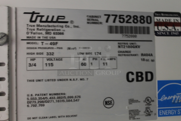 2014 True T-49F ENERGY STAR Stainless Steel Commercial 2 Door Reach In Freezer w/ Poly Coated Racks on Commercial Casters. 115 Volts, 1 Phase. Tested and Working! - Image 5 of 6
