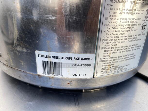 Working! Stainless Steel 30 Cups Commercial Rice Warmer NSF 115 Volt Tested and Working! - Image 3 of 6