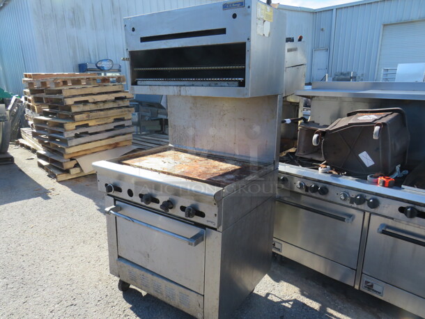 One US Range Natural Gas Flat Top Griddle Range With Salamander On Casters. 36X32X74 - Image 3 of 3