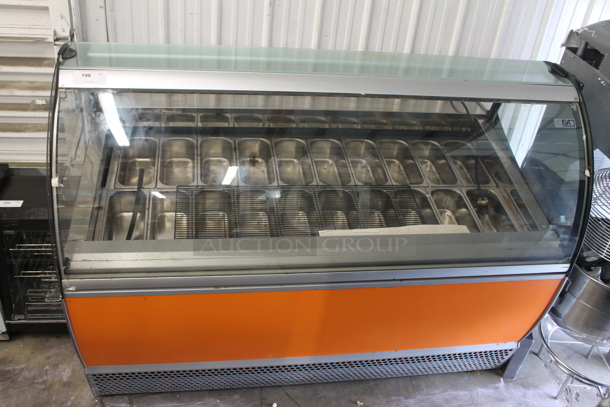 ISA SPA Gel Pro Commercial Stainless Steel Electric Curved Glass Ice Cream Display Cabinet With 22 Steel Bins And Orange Front. 230V.  - Image 1 of 9