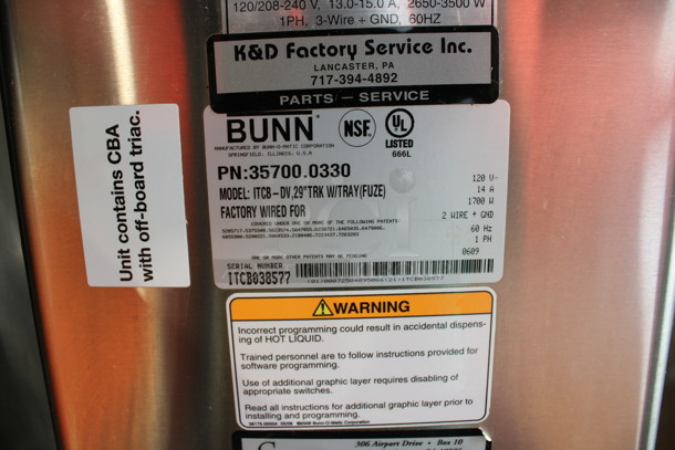 Bunn Model ITCB-DV Stainless Steel Commercial Countertop Iced Tea Machine w/ 2 Beverage Holder Dispenser and 2 Poly Brew Baskets. 120 Volts, 1 Phase. 13x24x35 - Image 5 of 6