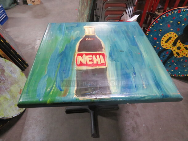 One 30X30X30 Painted Wooden Table Top On A Pedestal Base. Nehi. - Image 1 of 1
