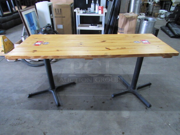 One Solid Wooden Table On Dual Pedestal Base. 76X28X31.5