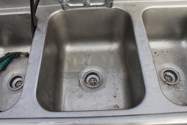 Stainless Steel Commercial 3 Bay Sink w/ Dual Drain Boards and Handles. Bays 16x20. Drain Boards 16x23 - Image 3 of 5
