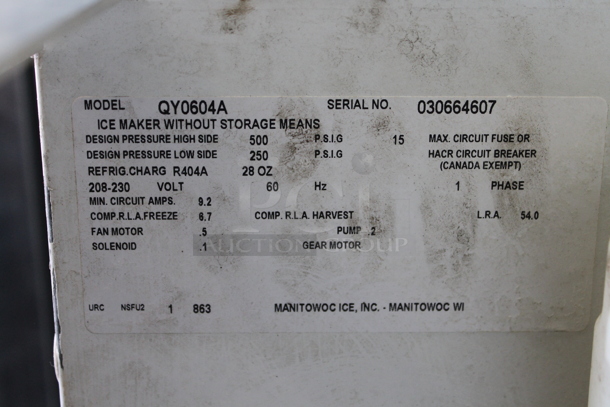 Manitowoc QY0604A Stainless Steel Commercial Ice Head on Scotsman Ice Bin. 208-230 Volts, 1 Phase.  - Image 5 of 9