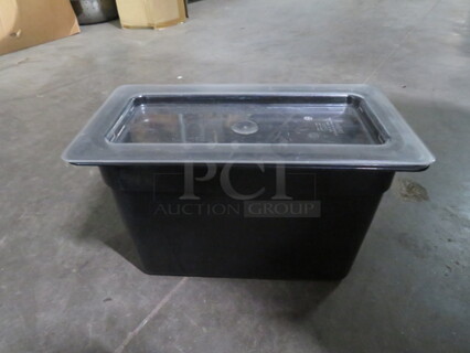 1/3 Size 8 Inch Deep Black Food Storage Container With Lid. 3XBID