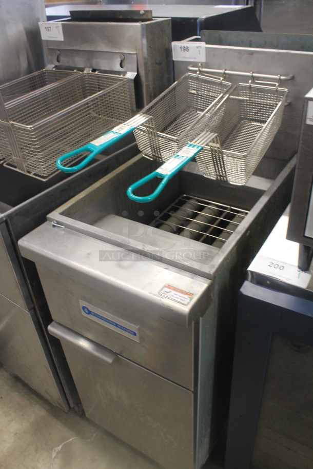 2021 Standard Range SR-F4-LP Stainless Steel Commercial Floor Style Propane Gas Powered Deep Fat Fryer w/ 2 Metal Fry Baskets. 120,000 BTU. - Image 3 of 6