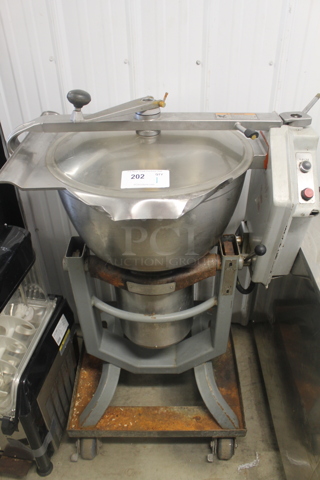 Hobart HCM450 Metal Commercial Floor Style Horizontal Cutter Mixer on Cart w/ Commercial Casters. 200 Volts, 3 Phase.